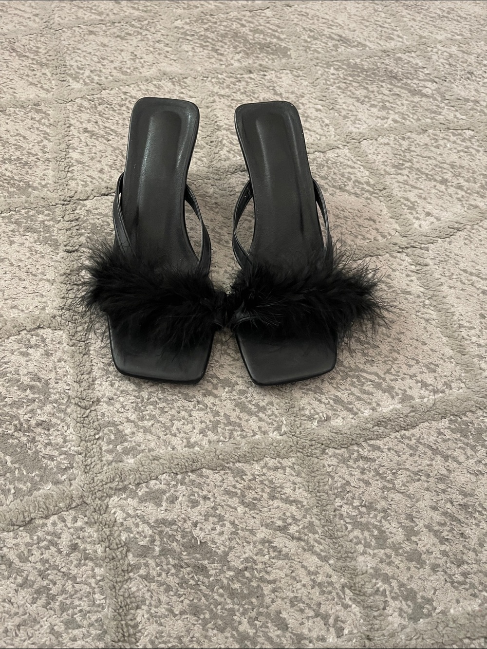 Black Feather Slide Sandals for Women